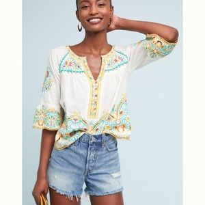 Anthropologie Bisbee Embroidered Top Size 4